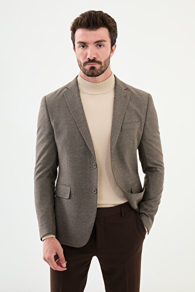 Mcr Візерунковий Slim Fit Mono Yaka Вовняний чоловічий піджак Коричневий - 41403.24K