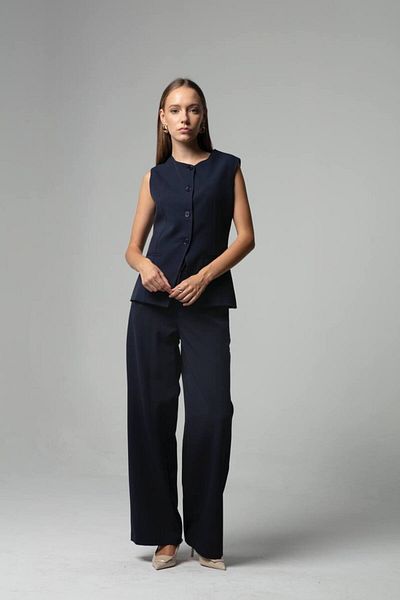 My Blog Navy Blue Camille Classic Buttoned Vest Pants Set-8449