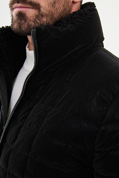 Mcr Quilted Slim Fit Fur Collar Men's Coat Black - 39619.24K
