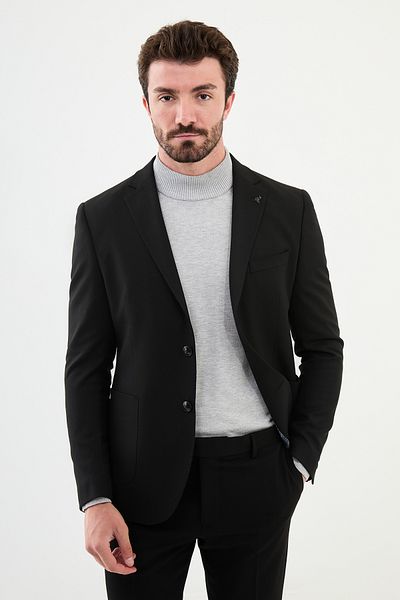 Mcr Plain Black Slim Fit Bag Pocket Mono Collar Point Stitching Men's Jacket