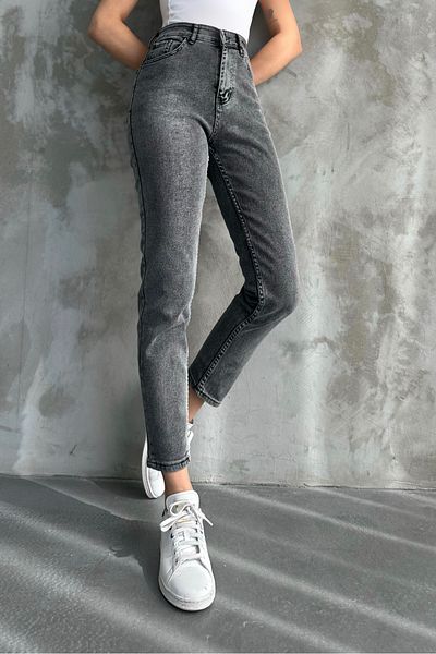 macharelbasic Καπνιστό γυναικείο ψηλόμεσο τζιν Mom Skinny Leg