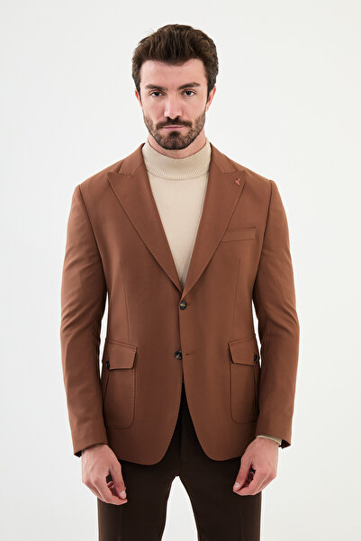 Mcr Straight Slim Fit Bag Pocket Wide Collar Punto Stitching Men's Jacket Brown - 40393.24K