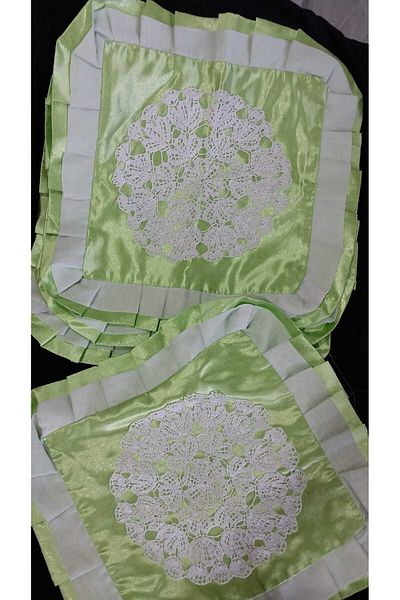 Papatyam Hand Knitted Crochet 6Pcs Satin Handwork Lace Throw Pillow/Handwork Lace Set/Vintage/41X39Cm