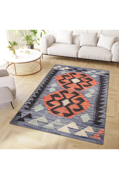 Rugs Modern Halı Mete Collection Gray and Orange Themed Geometric Detailed Cl...