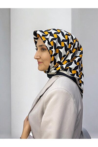 LAWILIA Μαύρο μεταξωτό φουλάρι L'awilia - Πορτοκαλί με συνδυασμένο σχέδιο, Tivil 31692-153