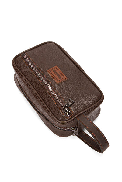 Newish Unisex Brown Vegan Leather Personal Care and Travel Bag