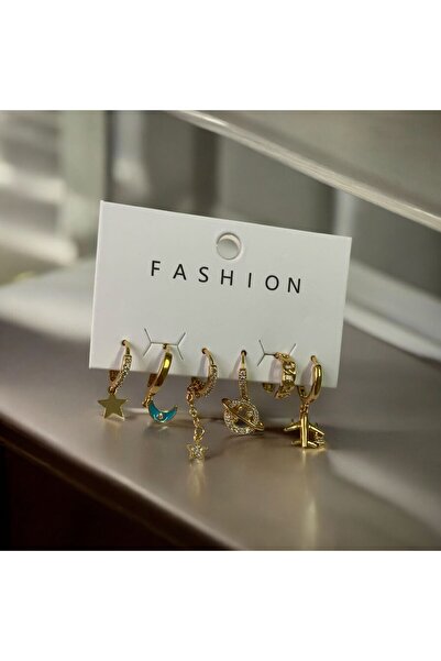 HAKA DESİNG Çoklu Model Zirkon Taş Gold Kaplama Küpe Set