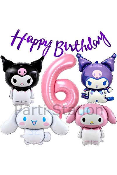 Parti Station Sanrio Kuromi Melody Cinnamon 6 Yaş Pembe Balon Set Anime Kurom...