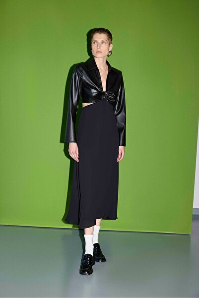 Berr-ın Derili Pencere Detaylı Elbise Siyah