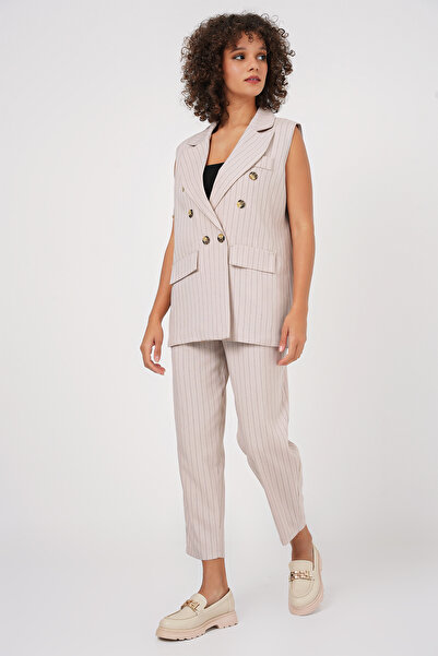 Bigdart طقم سترة وبنطلون بيج مزدوج الصدر 6675