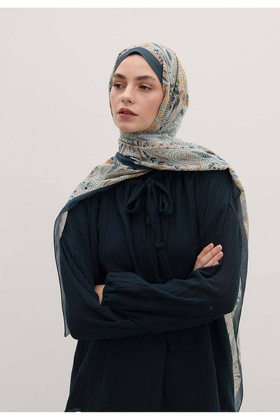 Fresh Blue Patterned Elora Shawl