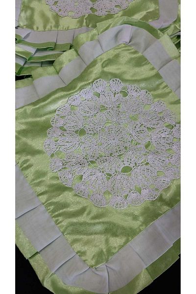 Papatyam Hand Knitted Crochet 6Pcs Satin Handwork Lace Throw Pillow/Handwork Lace Set/Vintage/41X39Cm