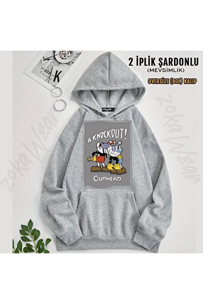 ZOKAWEAR Φούτερ με κουκούλα Cuphead Printed Knockout Oversize - 2 κλωστές