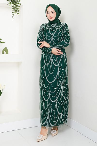ModaMerve Κομψό βραδινό φόρεμα με λεπτομέρεια Emerald Glitter - 5631END900-M