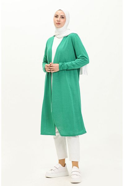 sefamerve Green Plain Long Cardigan - 8615-01