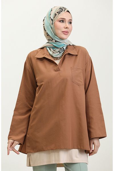 sefamerve Μοντέλο 2007-04 Καφέ Oversize Tunic
