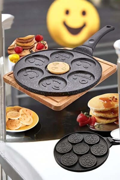 CocoVia Gülen Yüz Şekilli Tava | Granit Döküm Emoki Pankek Krep Tavası