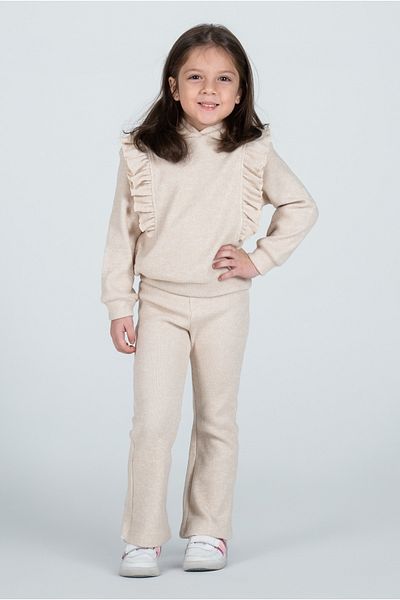 Kyron Girl's Frill Detailed Hooded Knitwear Tracksuit Set - Beige
