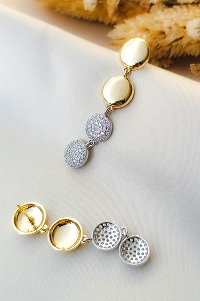 COSİTA Gold Row Hoop Zircon Jewelled Dangle Long Evening Dress Earrings