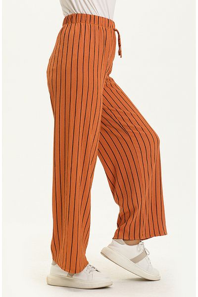 sefamerve Mustard Striped Wide Leg Trousers - 8588-01
