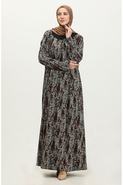 sefamerve Φόρεμα με λαιμόκοψη Viscose Plus Size - Μαύρο Πλακάκι 4430D-04