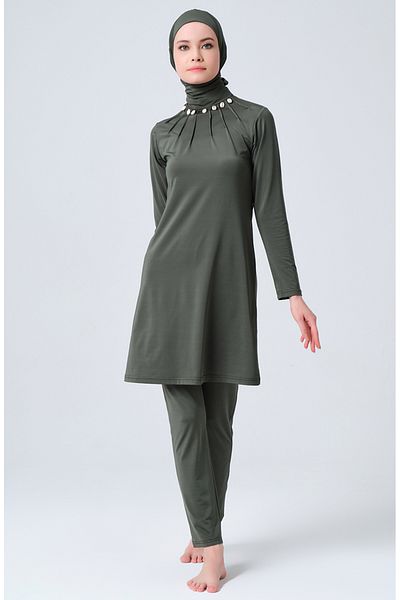 sefamerve Μαγιό Khaki Hijab - 23676-01 Μοντέλο