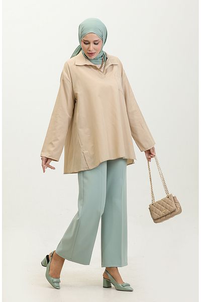 sefamerve Μοντέλο 2007-06 Μπεζ Oversize Tunic