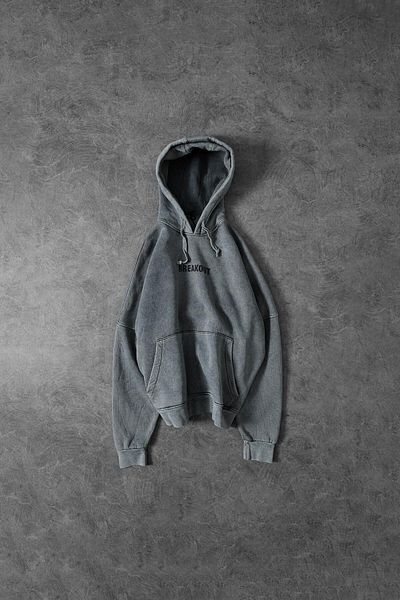 Slatra Men's Gray Snake Washed Hooded Oversize Sweatshirt