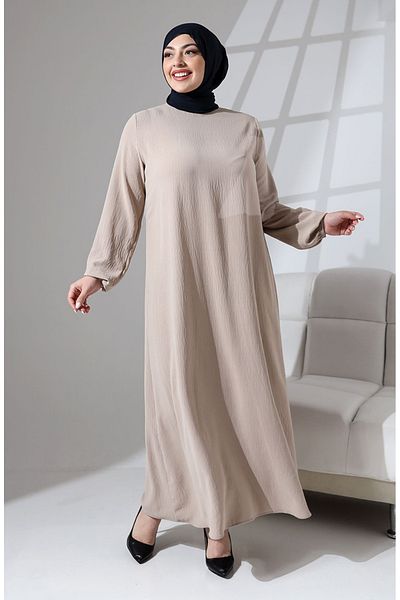 sefamerve Φόρεμα Mink Plus Size - Ελαστικό μανίκι, ίσιο κόψιμο 0712-01