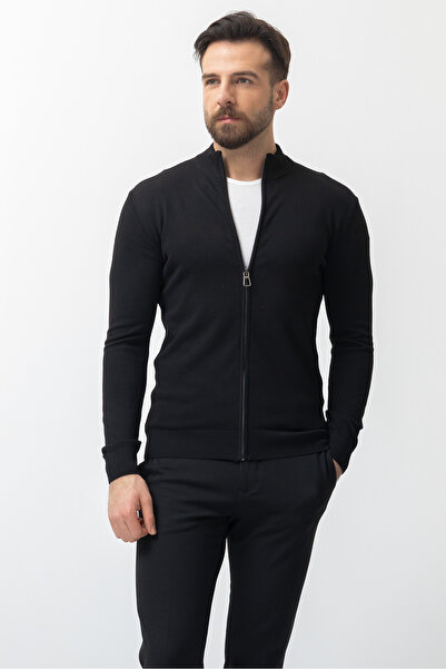 Mcr Ανδρική ζακέτα Duz Slim Fit Half Turtleneck Μαύρη - 11227.22Y