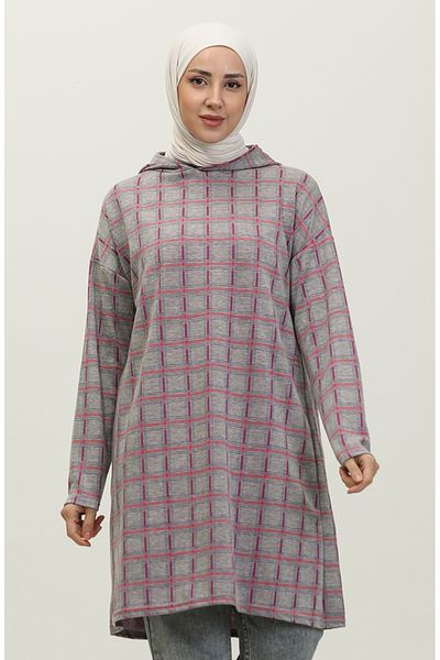 sefamerve Jacquard Hooded Winter Tunic 8703-01 - Gray Purple