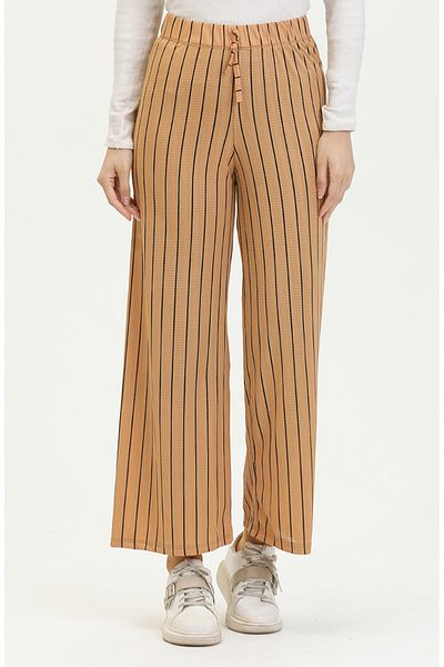 sefamerve Mustard Colored Wide Leg Draped Trousers 8731-02 - Simple Wrap Cut