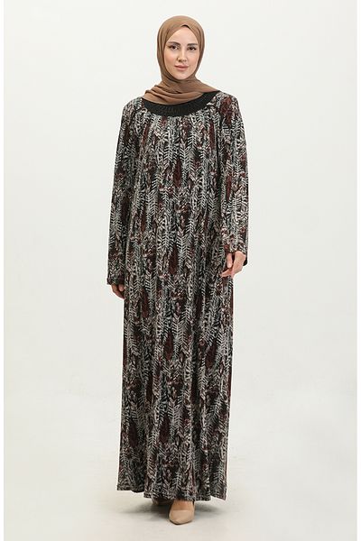 sefamerve Φόρεμα με λαιμόκοψη Viscose Plus Size - Μαύρο Πλακάκι 4430D-04