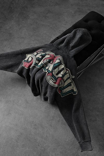Slatra Ανδρικό φούτερ με κουκούλα Anthracite Snake Washed Oversize