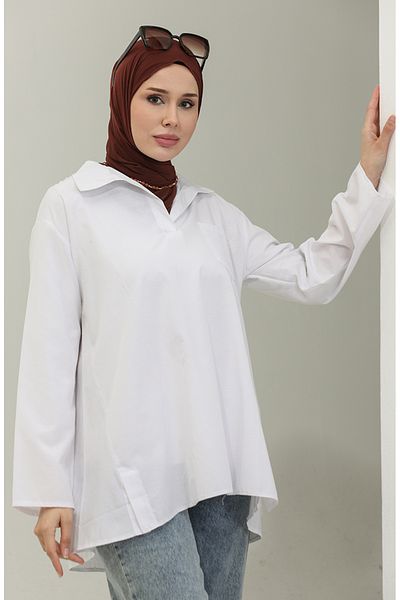 sefamerve 2007-07 Model White Oversize Tunic