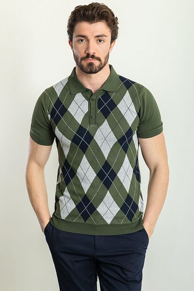 Mcr Patterned Slim Fit Polo Neck Men's Knitwear T-Shirt Khaki - 11445.23Y