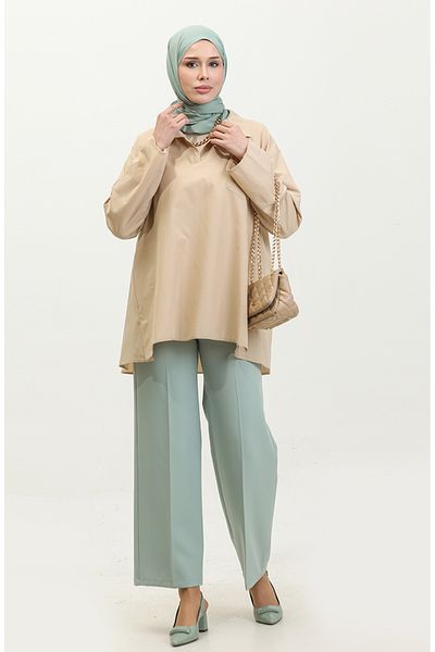 sefamerve Μοντέλο 2007-06 Μπεζ Oversize Tunic