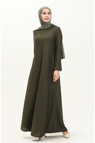 sefamerve Khaki Colored Elastic Sleeve Dress - 7777-09