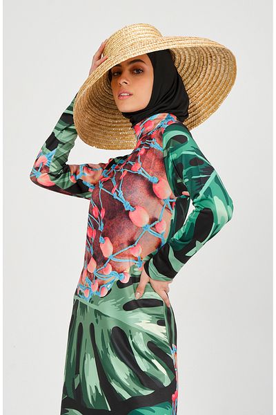sefamerve Μαγιό Hijab με μαύρο σχέδιο - 22652-02