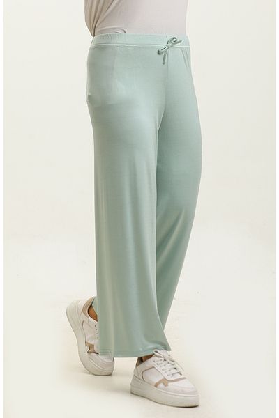 sefamerve Mint Green Flowy εποχιακό παντελόνι με ελαστική μέση - 8702-01