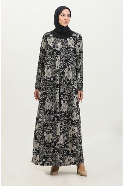 sefamerve Φόρεμα Navy Blue Viscose - Πέτρινο γιακά με λεπτομέρειες, Plus Size 4430M-01