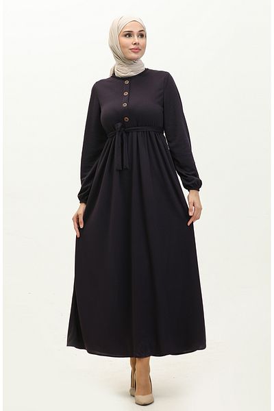 sefamerve 7979-10 Eggplant Purple Belted Dress