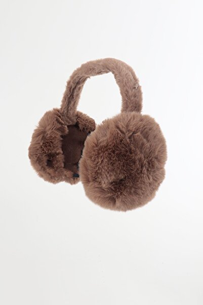 Kapin Kahverengi Kürk Peluş Ponpon Kulaklık - Sıcak Tutan Kulaklık