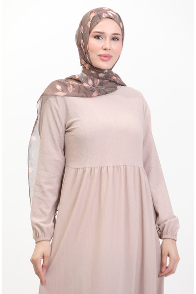 sefamerve Zavinovací tkanina v norkové barvě - Šaty do pasu se stahovací šňůrkou 1016-05