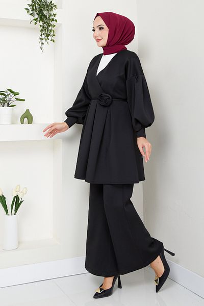 ModaMerve Costum de scafandru cu mânecă cu balon negru - 5629END900-M