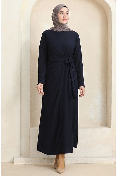 sefamerve Φόρεμα Navy Blue Side Tie Wrap - 1017-06