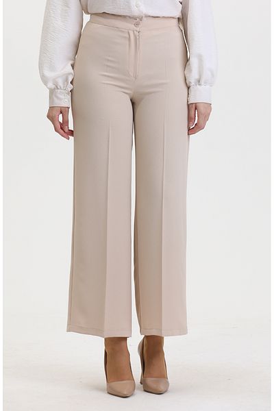 sefamerve Beige Colored Wide Leg Trousers - 1152-01 Model