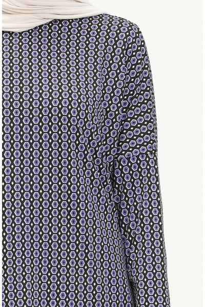 sefamerve Desenli Yarasa Kol Tunik 8601-01 Lacivert