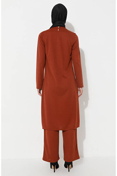 sefamerve Tan Necklace Tunic and Trousers Double Set - 8585-10