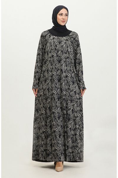 sefamerve Φόρεμα Navy Blue Viscose - Πέτρινο γιακά με λεπτομέρειες, Plus Size 4430C-01